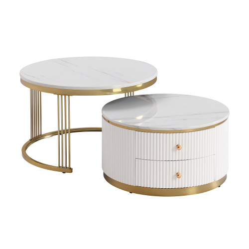 Modern 2-piece White Circular Nested Coffee Table With Drawers, 27.6 Inches - Image 8