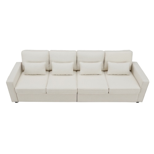 Seater Modern Linen Fabric Sofa With Armrest Pockets And 4 Pillows,Minimalist Style Couch For Living Room, Apartment, Office,3 Colors - Image 7