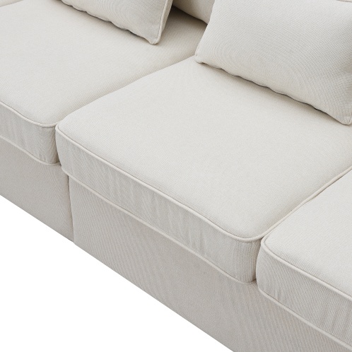 Seater Modern Linen Fabric Sofa With Armrest Pockets And 4 Pillows,Minimalist Style Couch For Living Room, Apartment, Office,3 Colors - Image 4