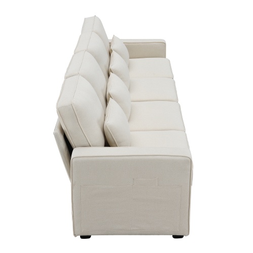 Seater Modern Linen Fabric Sofa With Armrest Pockets And 4 Pillows,Minimalist Style Couch For Living Room, Apartment, Office,3 Colors - Image 9
