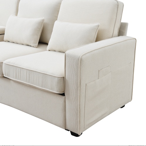 Seater Modern Linen Fabric Sofa With Armrest Pockets And 4 Pillows,Minimalist Style Couch For Living Room, Apartment, Office,3 Colors - Image 10