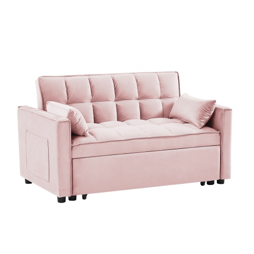 Modern Velvet Loveseat Futon Sofa Couch W Pullout Bed,Small Love Seat Lounge Sofa W Reclining Backrest,Toss Pillows, Pockets,Furniture For Living Room,3 In 1 Convertible Sleeper Sofa Bed - Image 2