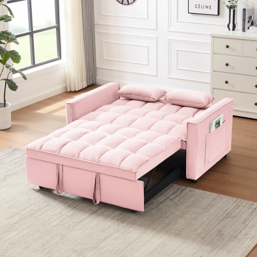 Modern Velvet Loveseat Futon Sofa Couch W Pullout Bed,Small Love Seat Lounge Sofa W Reclining Backrest,Toss Pillows, Pockets,Furniture For Living Room,3 In 1 Convertible Sleeper Sofa Bed - Image 3