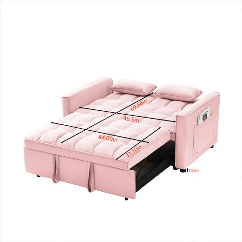 Modern Velvet Loveseat Futon Sofa Couch W Pullout Bed,Small Love Seat Lounge Sofa W Reclining Backrest,Toss Pillows, Pockets,Furniture For Living Room,3 In 1 Convertible Sleeper Sofa Bed - Image 9