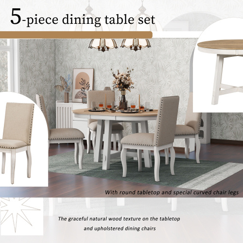 5-piece Farmhouse Wooden Dining Table Set - Image 5