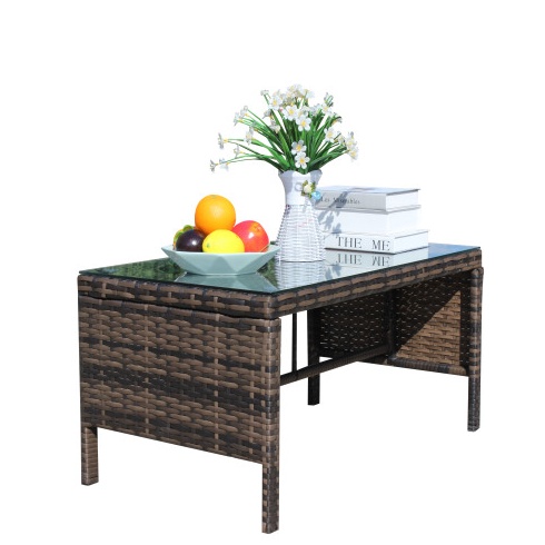 Outdoor Patio Furniture 1 Coffee Table With Clear Tempered Glass - Image 5