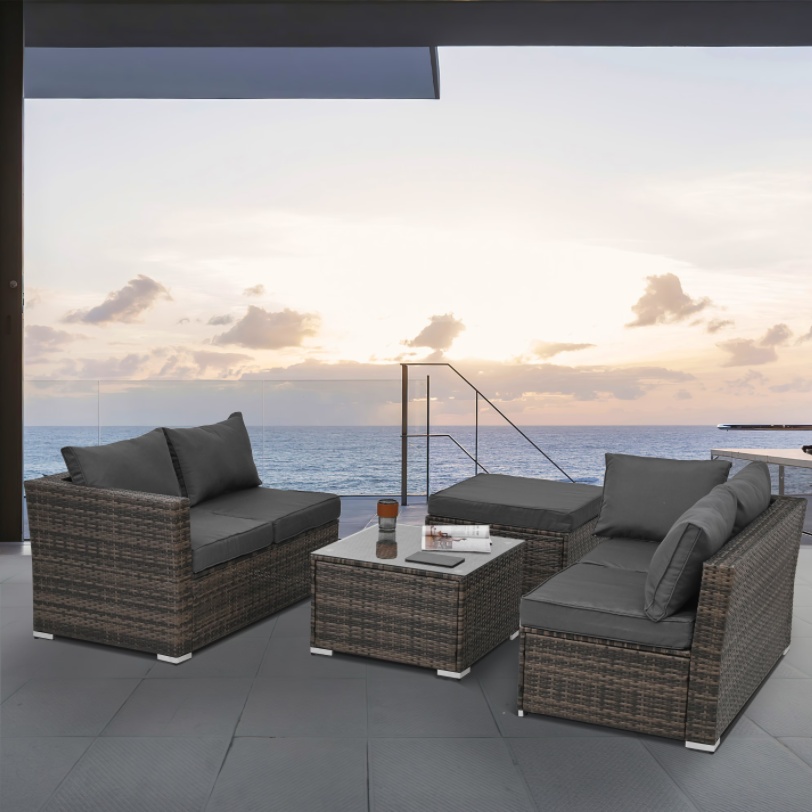 Patio Furniture, Outdoor Furniture, Seasonal PE Wicker Furniture, 4 Set Wicker Furniture With Tempered Glass Coffee Table - Image 3