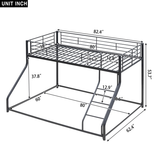 Metal Floor Bunk Bed, Twin XL Over Queen, Black - Image 3