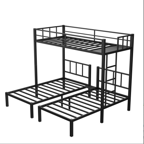 Twin Over Twin Twin Bunk Beds For 3, Twin XL Over Twin Twin Bunk Bed Metal Triple Bunk Bed, Black - Image 4