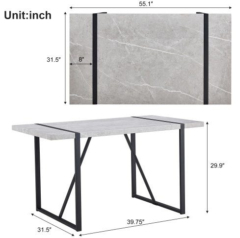 Modern Dining Table, 55 Inch Kitchen Table For 4 People, Rectangular Dinner Table For Dining Room, Home Office, Living Room Furniture, Easy Assembly, - Image 5