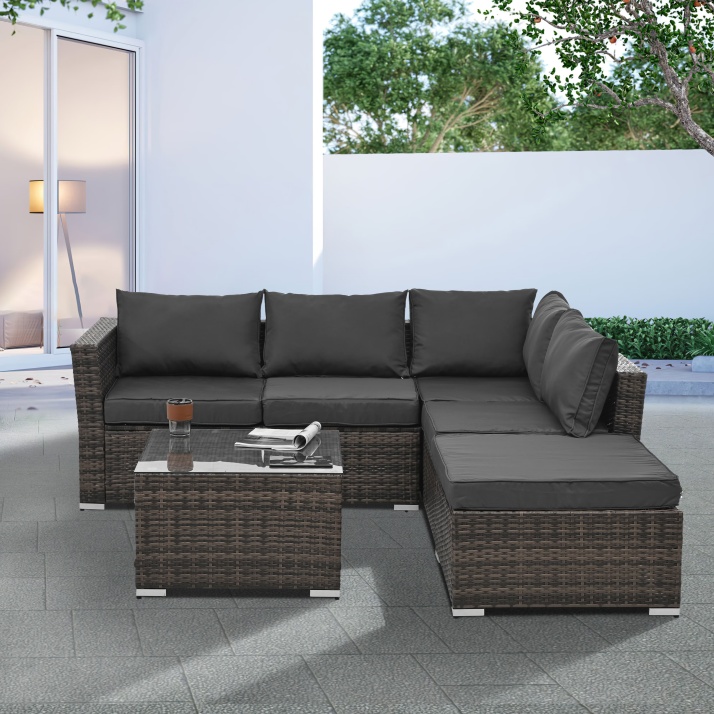 Patio Furniture, Outdoor Furniture, Seasonal PE Wicker Furniture, 4 Set Wicker Furniture With Tempered Glass Coffee Table - Image 5