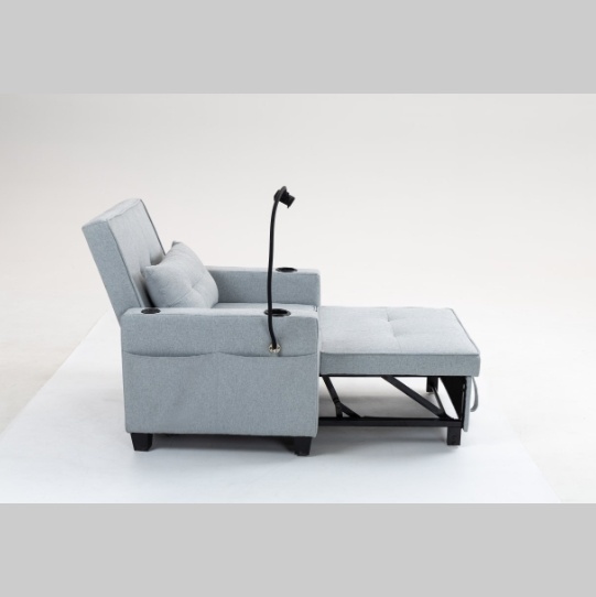 Futon Chair Bed Convertible Chair 3-in-1 Pull Out Sleeper Chair Beds With USB Ports,Wear-resistant And Anti-scratch, Armchair Bed Sleeper For Living Room,Grey. - Image 7