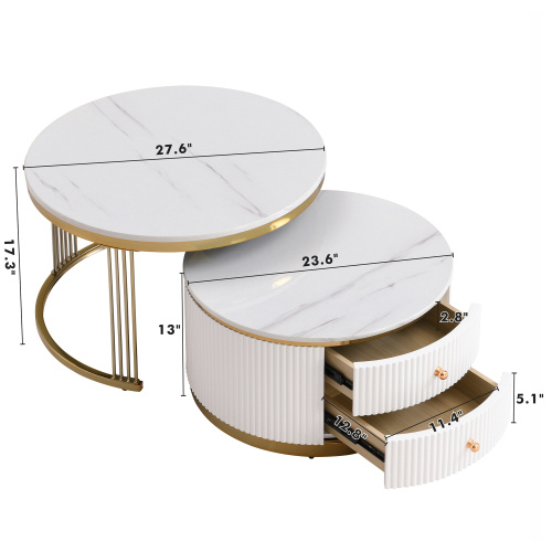 Modern 2-piece White Circular Nested Coffee Table With Drawers, 27.6 Inches - Image 10