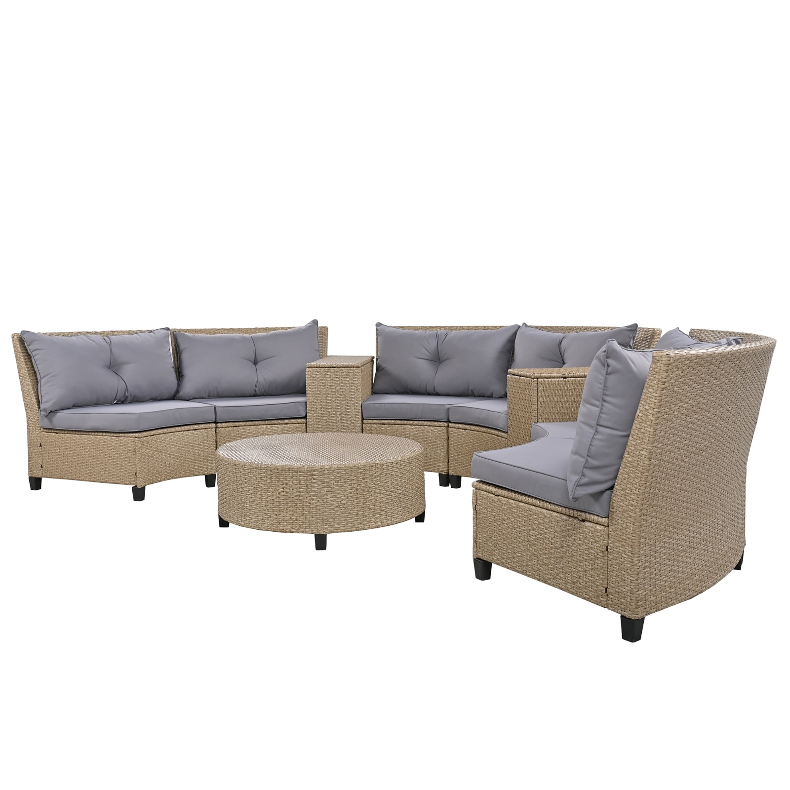 U Style 6-Person Fan-Shaped Rattan Set With Cushions Table - Image 10