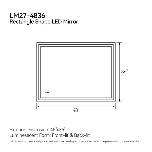 48 Inch X 36 Inch LED Bathroom Mirror - Image 5