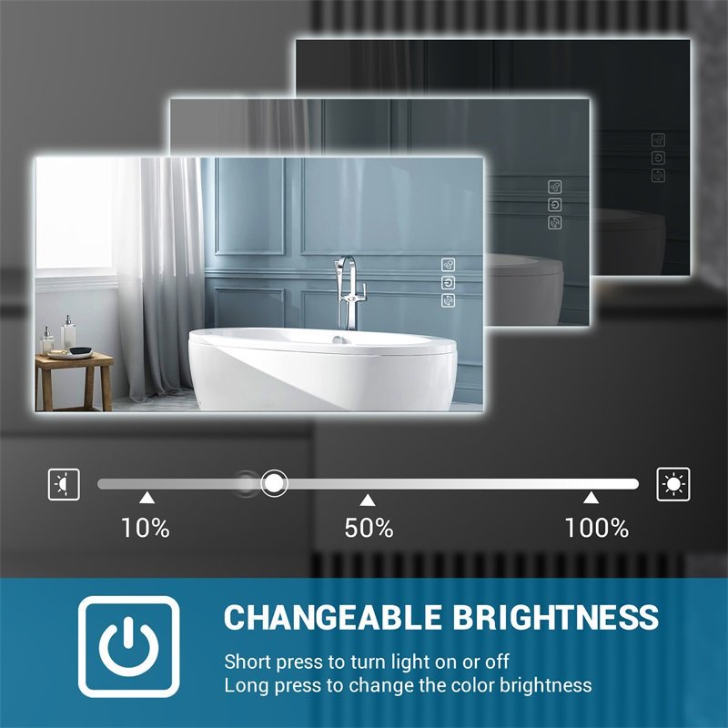 LED Bathroom Mirror Bright Backlight, 5 Mins Defog, Full HD Reflected Wall Mounted Vanity Mirror, 3 Colors Stepless Dimmable, CRI90, Memory Function, Anti-Fog - Image 10