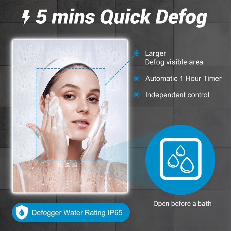 LED Bathroom Mirror Bright Backlight, 5 Mins Defog, Full HD Reflected Wall Mounted Vanity Mirror, 3 Colors Stepless Dimmable, CRI90, Memory Function, Anti-Fog - Image 9