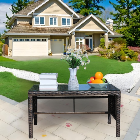 Outdoor Patio Furniture 1 Coffee Table With Clear Tempered Glass - Image 3