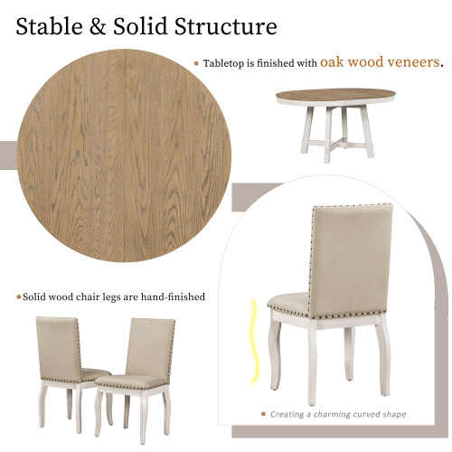 5-piece Farmhouse Wooden Dining Table Set - Image 2