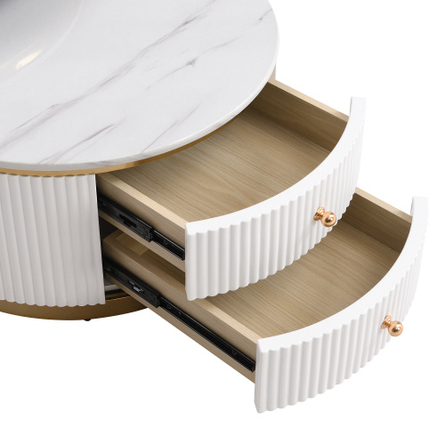 Modern 2-piece White Circular Nested Coffee Table With Drawers, 27.6 Inches - Image 2
