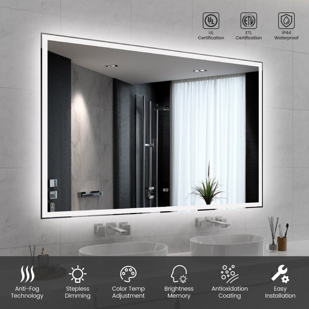 Modern LED Smart Mirror Bathroom Mirror, Front Lit & Back Lit With 3 Color Adjustable, Memory Function, Anti-Fog, Time Mode Control - Image 3
