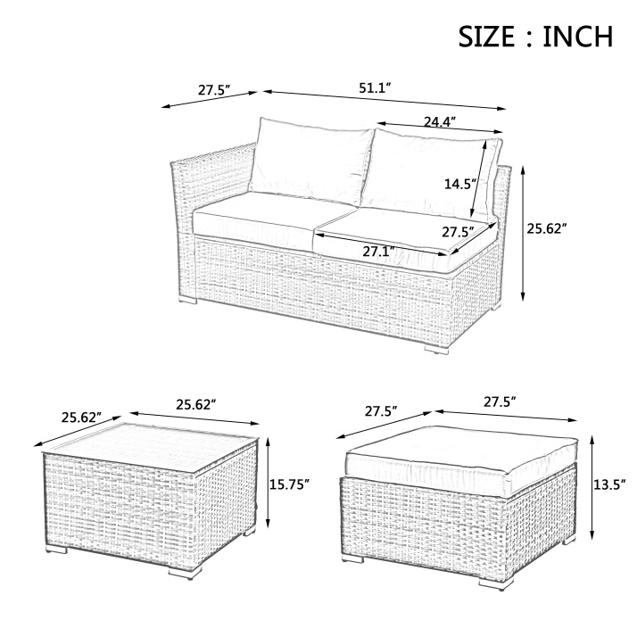 Patio Furniture, Outdoor Furniture, Seasonal PE Wicker Furniture, 4 Set Wicker Furniture With Tempered Glass Coffee Table - Image 10