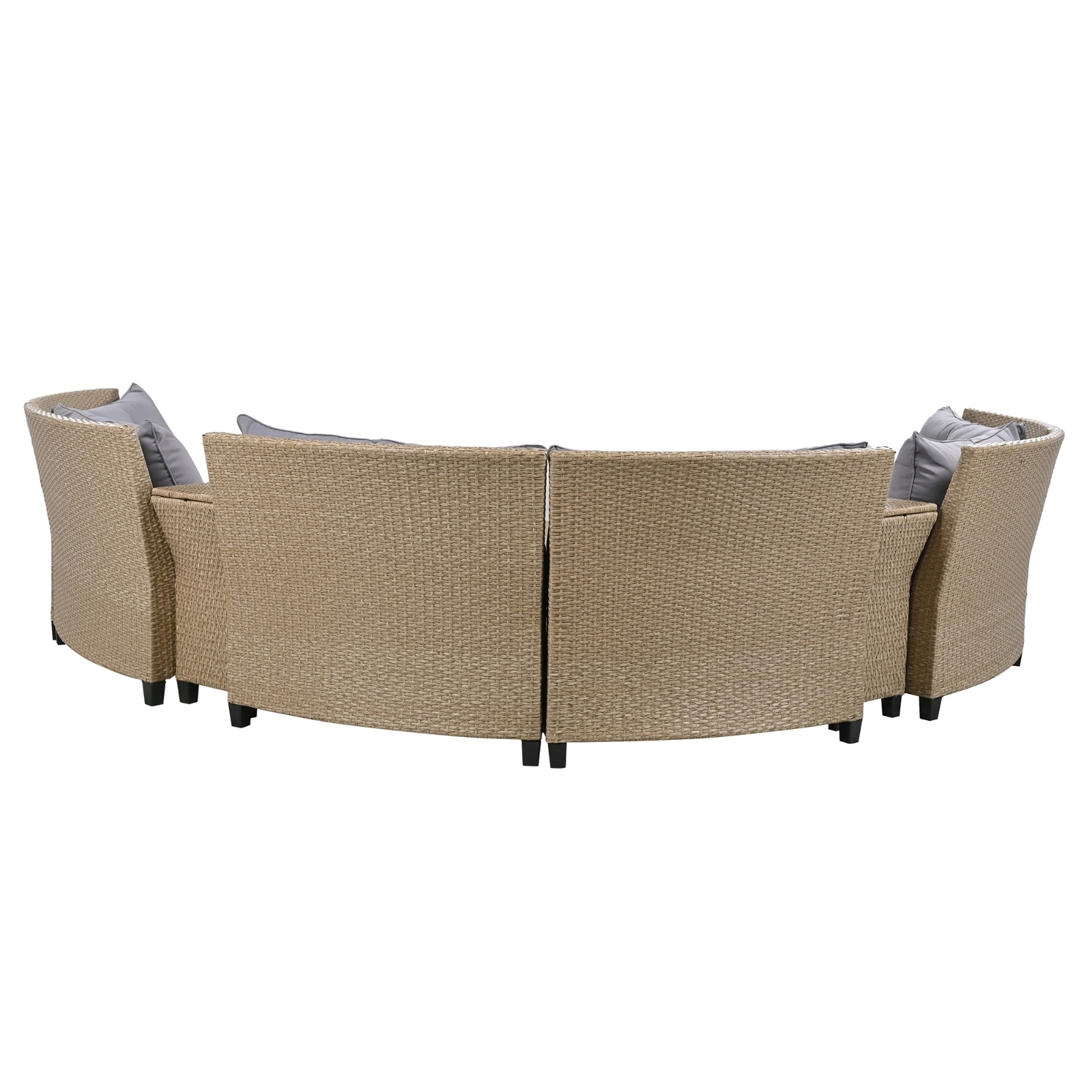 U Style 6-Person Fan-Shaped Rattan Set With Cushions Table - Image 5