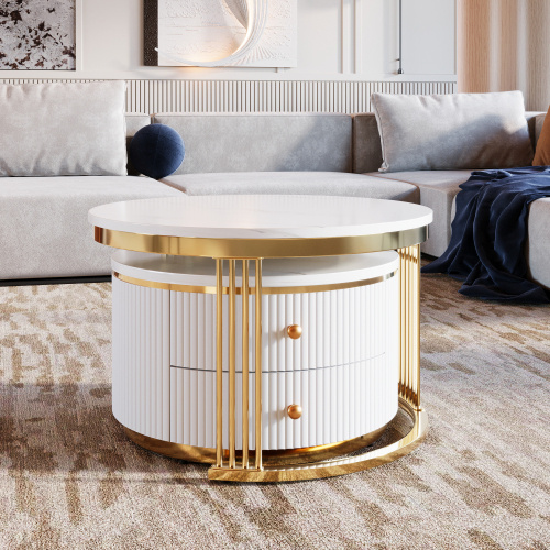 Modern 2-piece White Circular Nested Coffee Table With Drawers, 27.6 Inches - Image 4