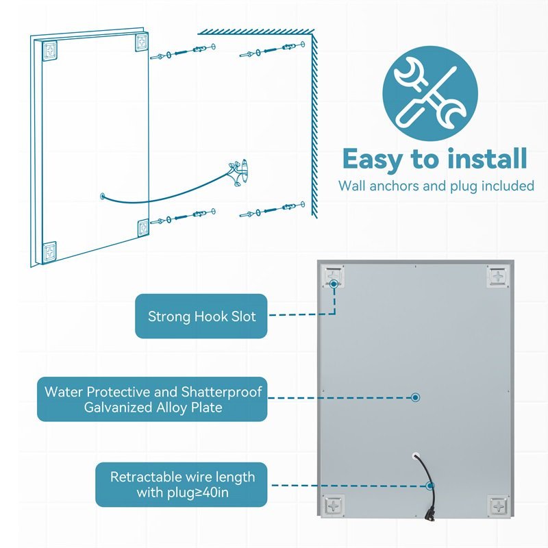 LED Bathroom Mirror Bright Front Side Light, 5 Mins Defog, Full HD Reflected, 3 Colors Dimmable, Wall Mounted - Image 5