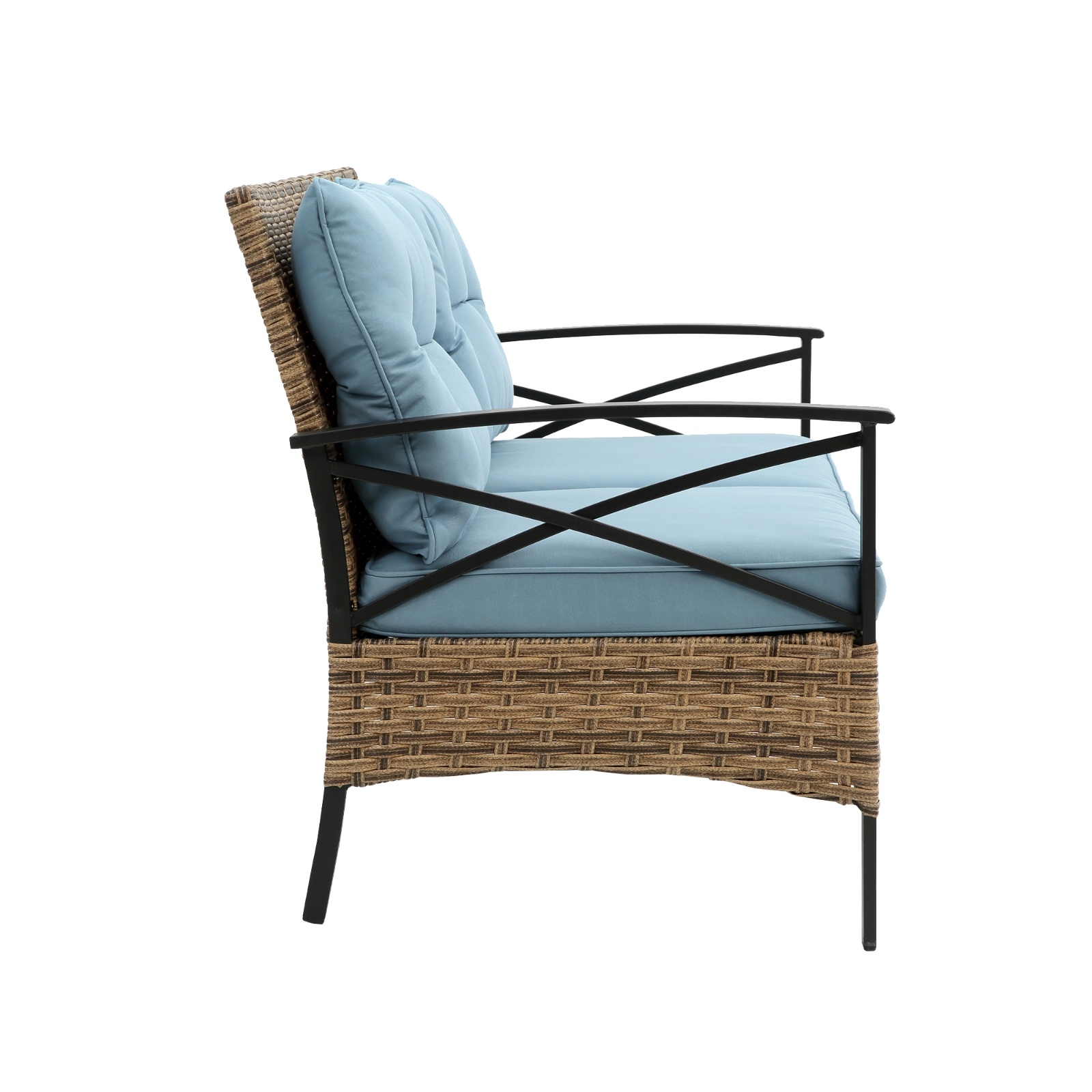 4-Piece Patio Sectional Low Dining Sofa Set - KD Rattan Wicker Outdoor Furniture - Image 7
