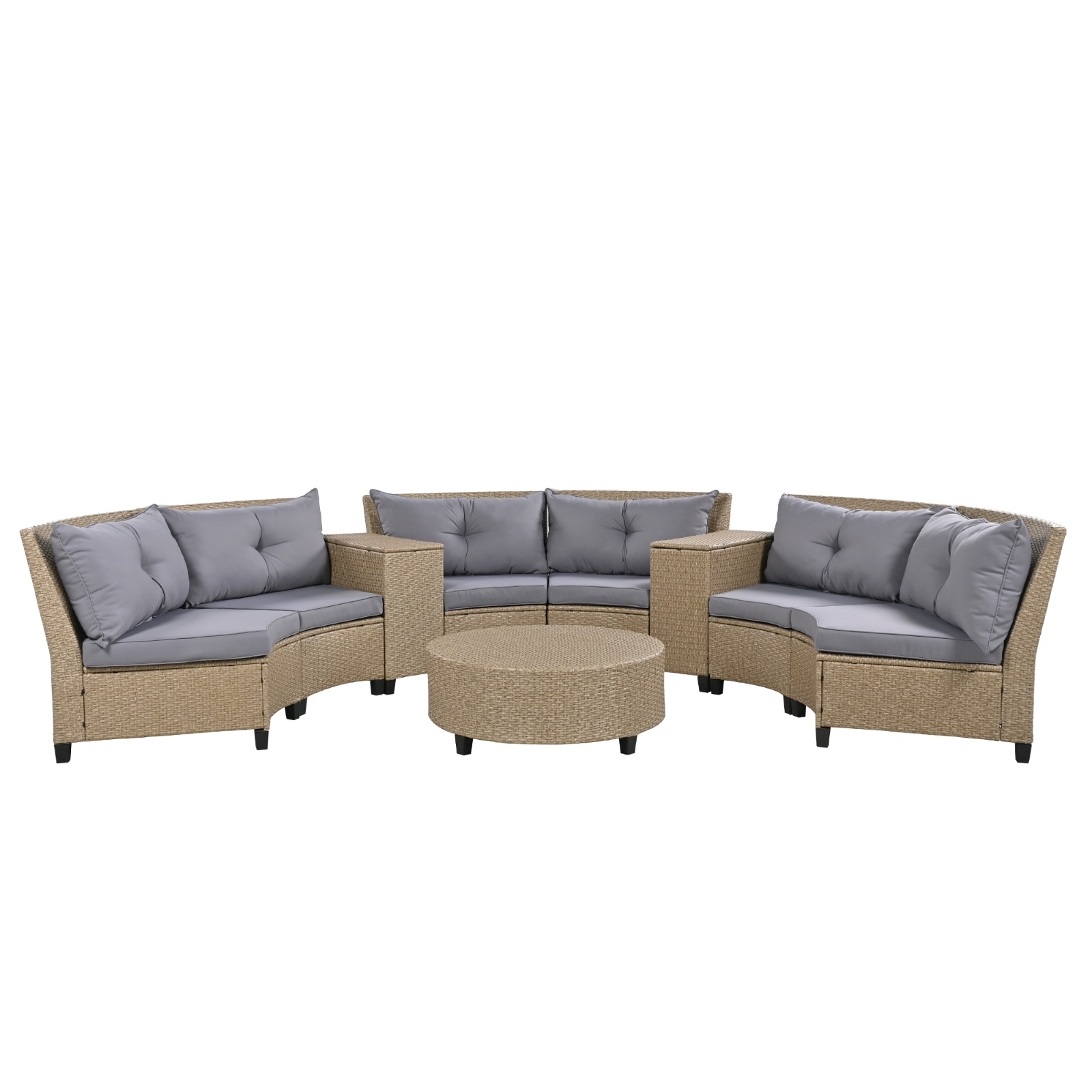 U Style 6-Person Fan-Shaped Rattan Set With Cushions Table - Image 8