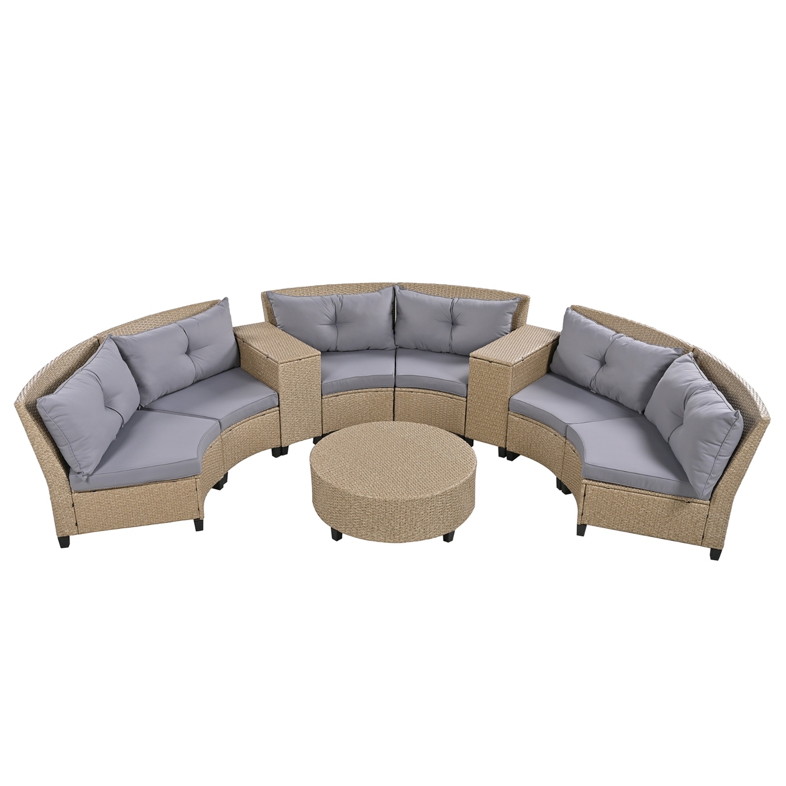 U Style 6-Person Fan-Shaped Rattan Set With Cushions Table - Image 3