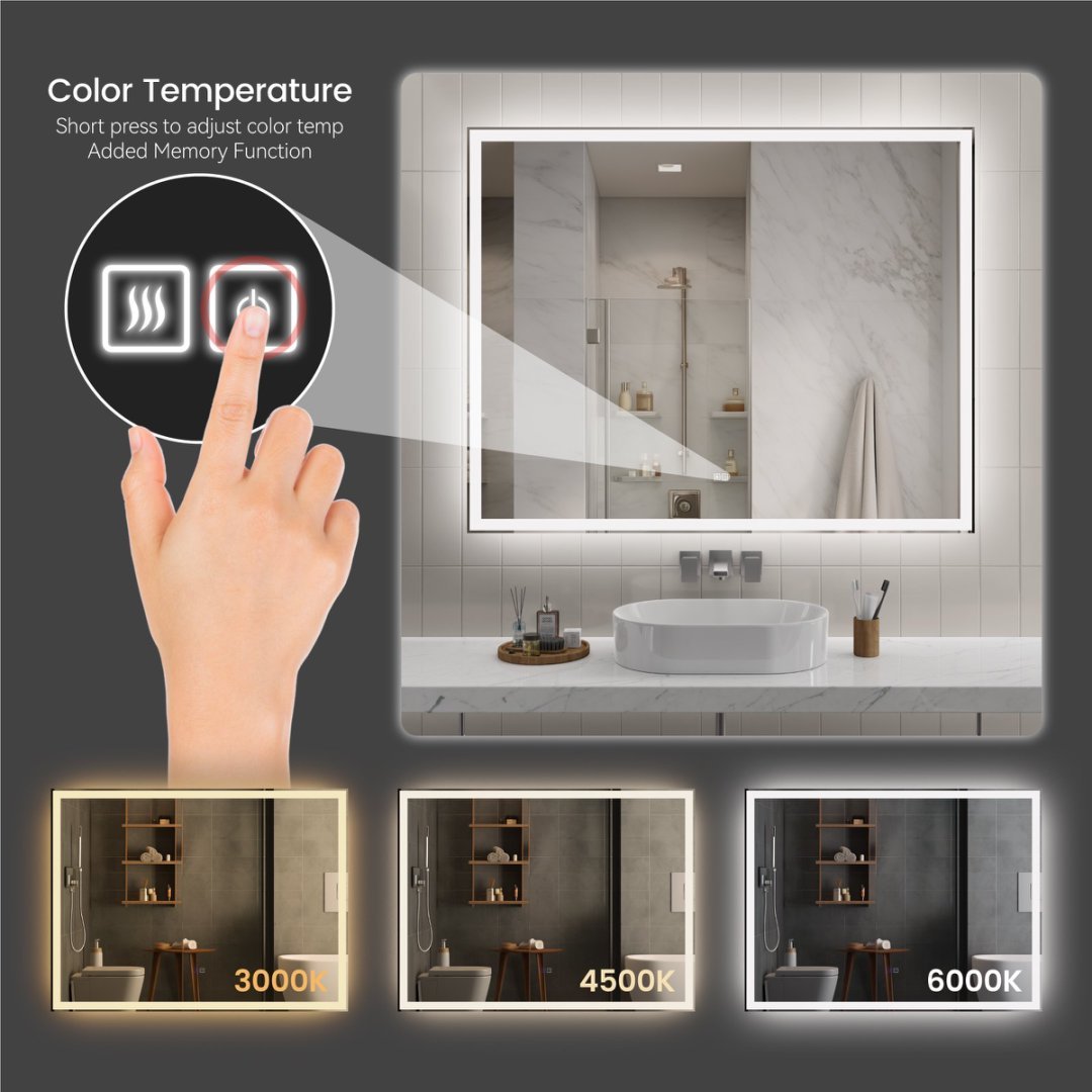 Modern LED Smart Mirror With Hiden Light Bathroom Mirror, Front Lit & Back Lit With 3 Color Adjustable, Memory Function, Anti-Fog, Time Mode Control - Image 3