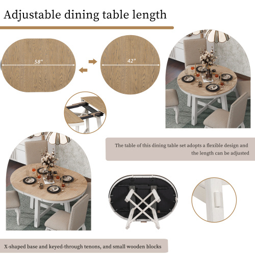 5-piece Farmhouse Wooden Dining Table Set - Image 8