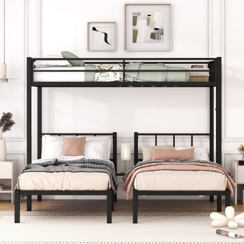 Twin Over Twin Twin Bunk Beds For 3, Twin XL Over Twin Twin Bunk Bed Metal Triple Bunk Bed, Black - Image 7