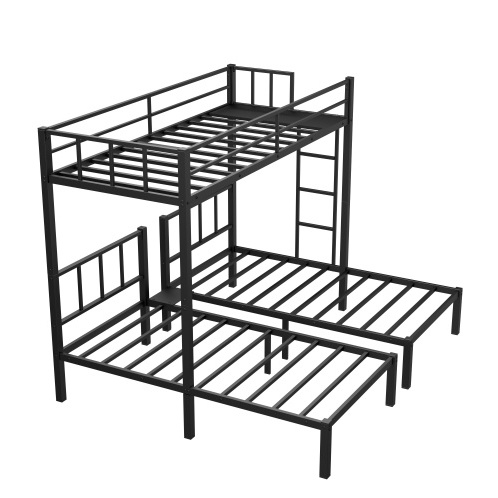 Twin Over Twin Twin Bunk Beds For 3, Twin XL Over Twin Twin Bunk Bed Metal Triple Bunk Bed, Black - Image 3