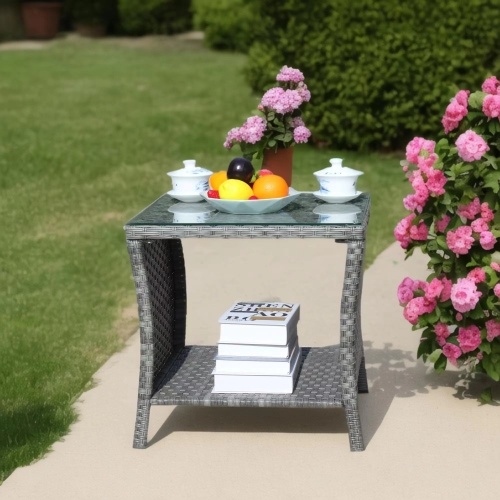 Outdoor Patio Furniture 1 Coffee Table With Clear Tempered Glass - Image 5