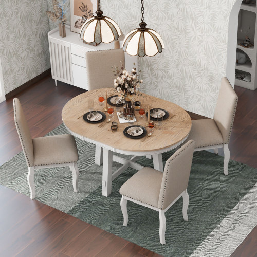 5-piece Farmhouse Wooden Dining Table Set - Image 3
