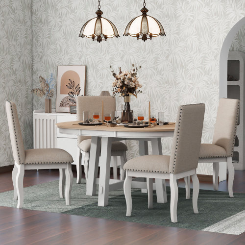 5-piece Farmhouse Wooden Dining Table Set - Image 4